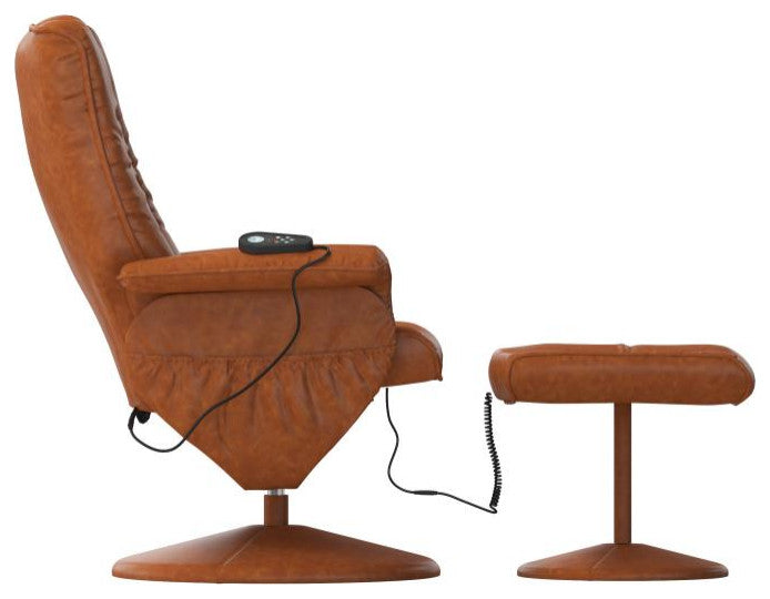 Hall Massaging Multi-Position Recliner and Ottoman with Wrapped Base, Brown