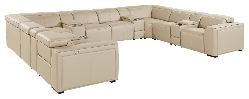 Niccolo Italian Leather 12-Piece U-Shaped 4 Power Reclining Sectional, Beige