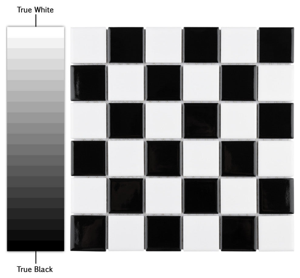 Metro Quad Checkerboard Glossy Black and White Porcelain Floor and Wall Tile