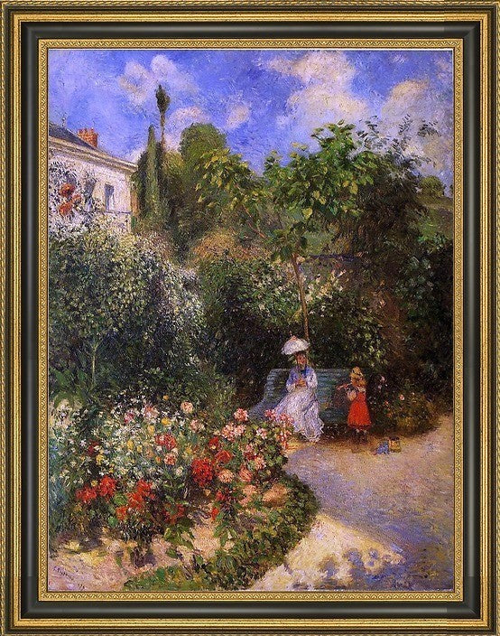 Camille Pissarro a Garden at Pontoise Framed Premium Canvas Print, 18"x24"