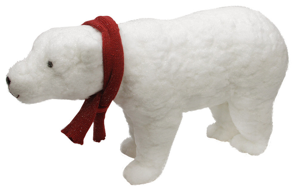 Walking Plush Polar Bear Christmas Decoration, White, 25"