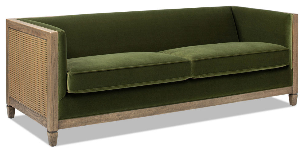 Georgia 81" Cane Rattan Tuxedo Sofa, Olive Green