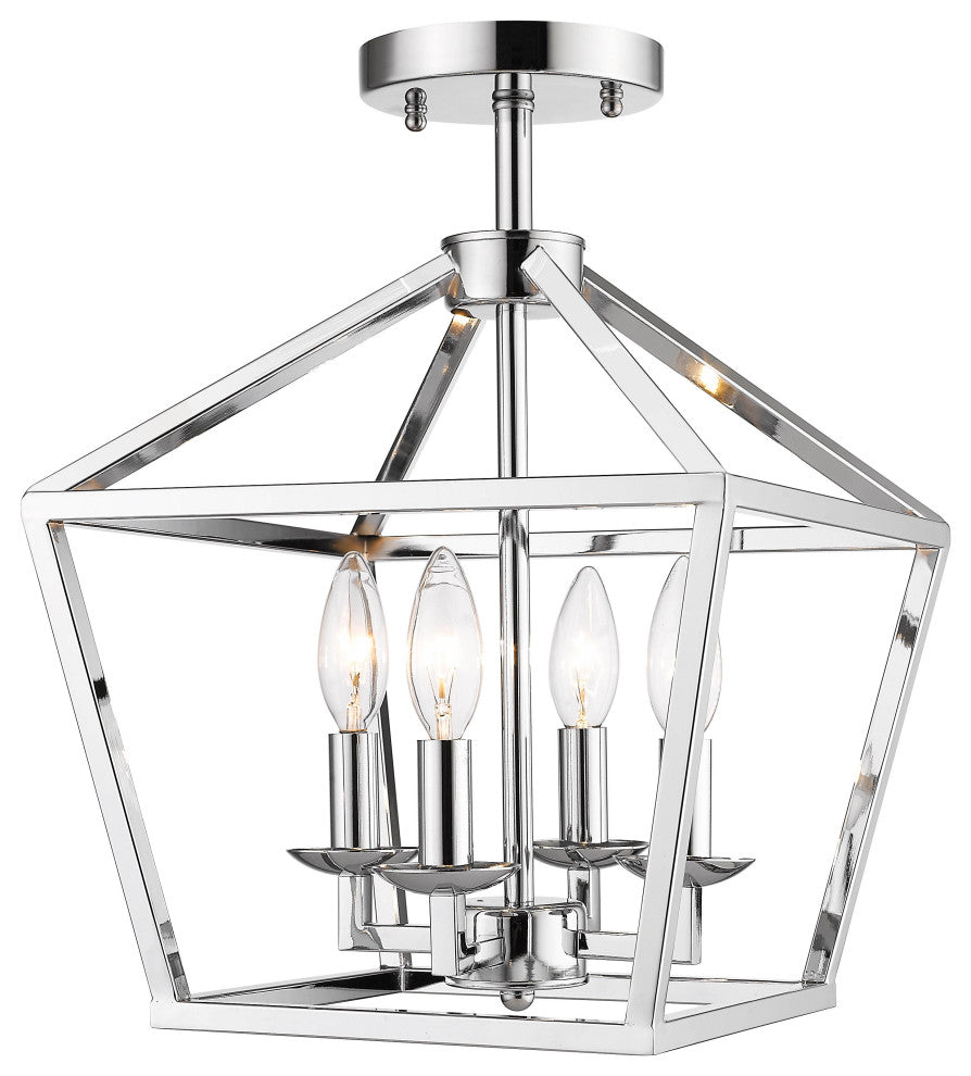 Shiny Nickel Cage Flushmount, Candle Light