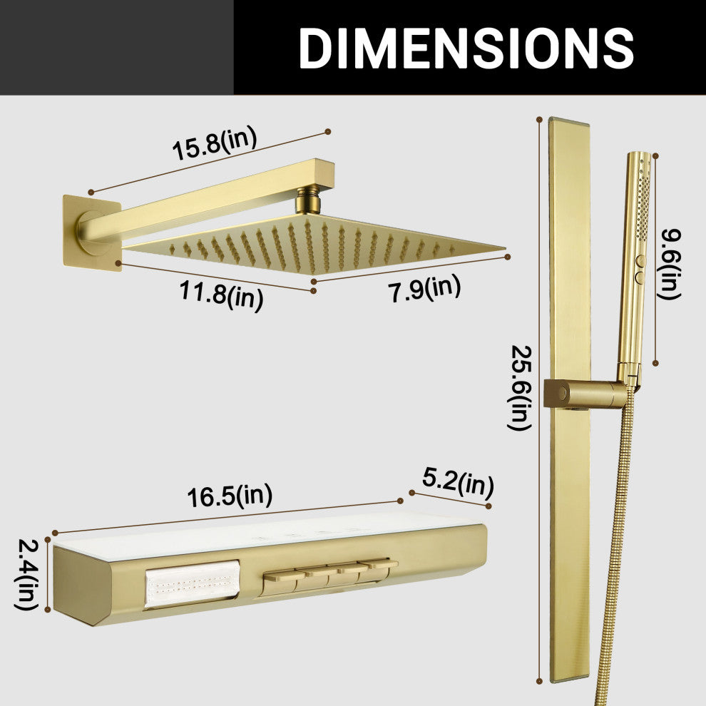Brushed Gold Body Jet Shower System With 2-in-1 Spray
