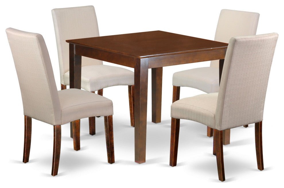 5Pc Square 36" Table, Four Parson Chair, Fabric- Cream Color