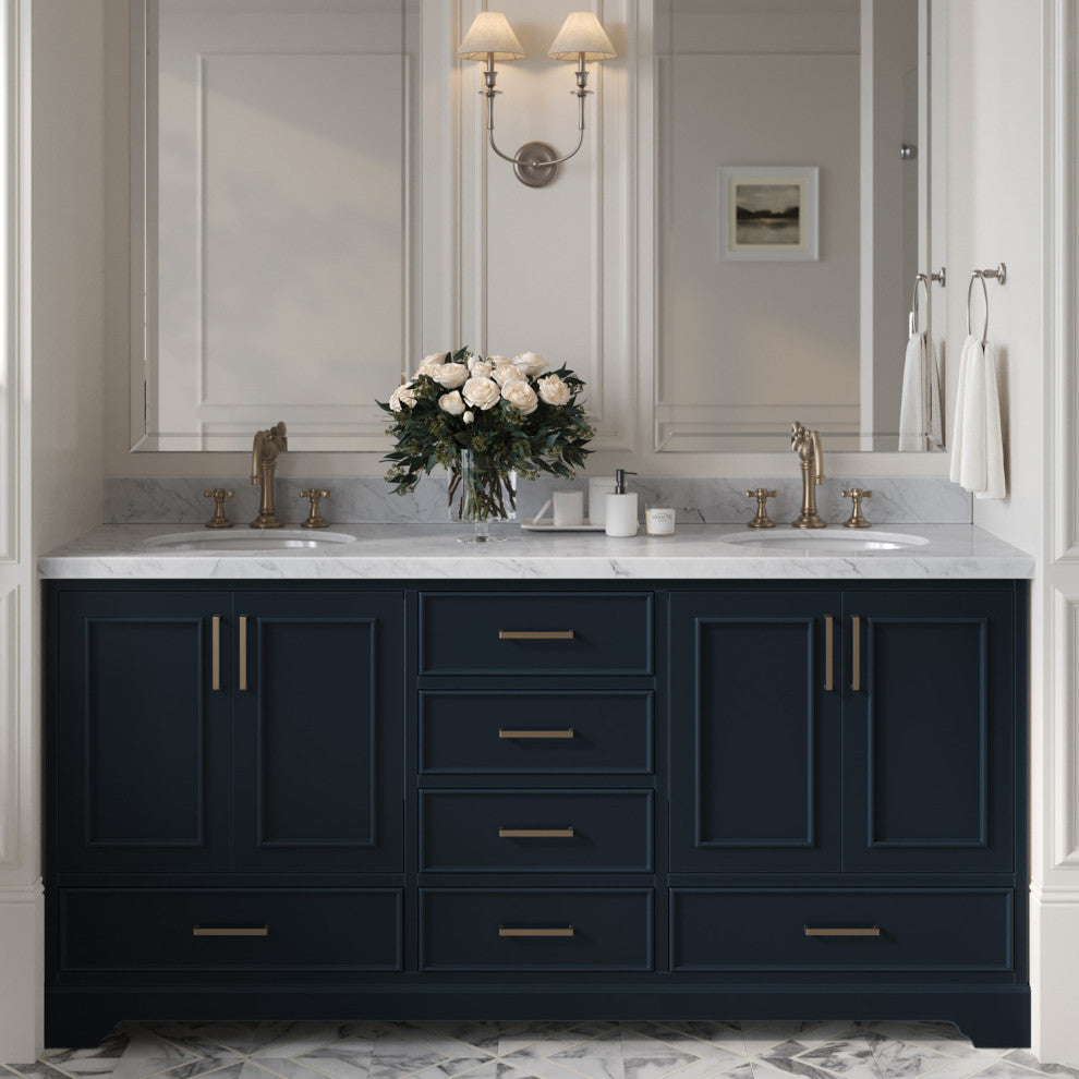 Ariel Stafford 72" Double Sink Bathroom Vanity Base, Midnight Blue