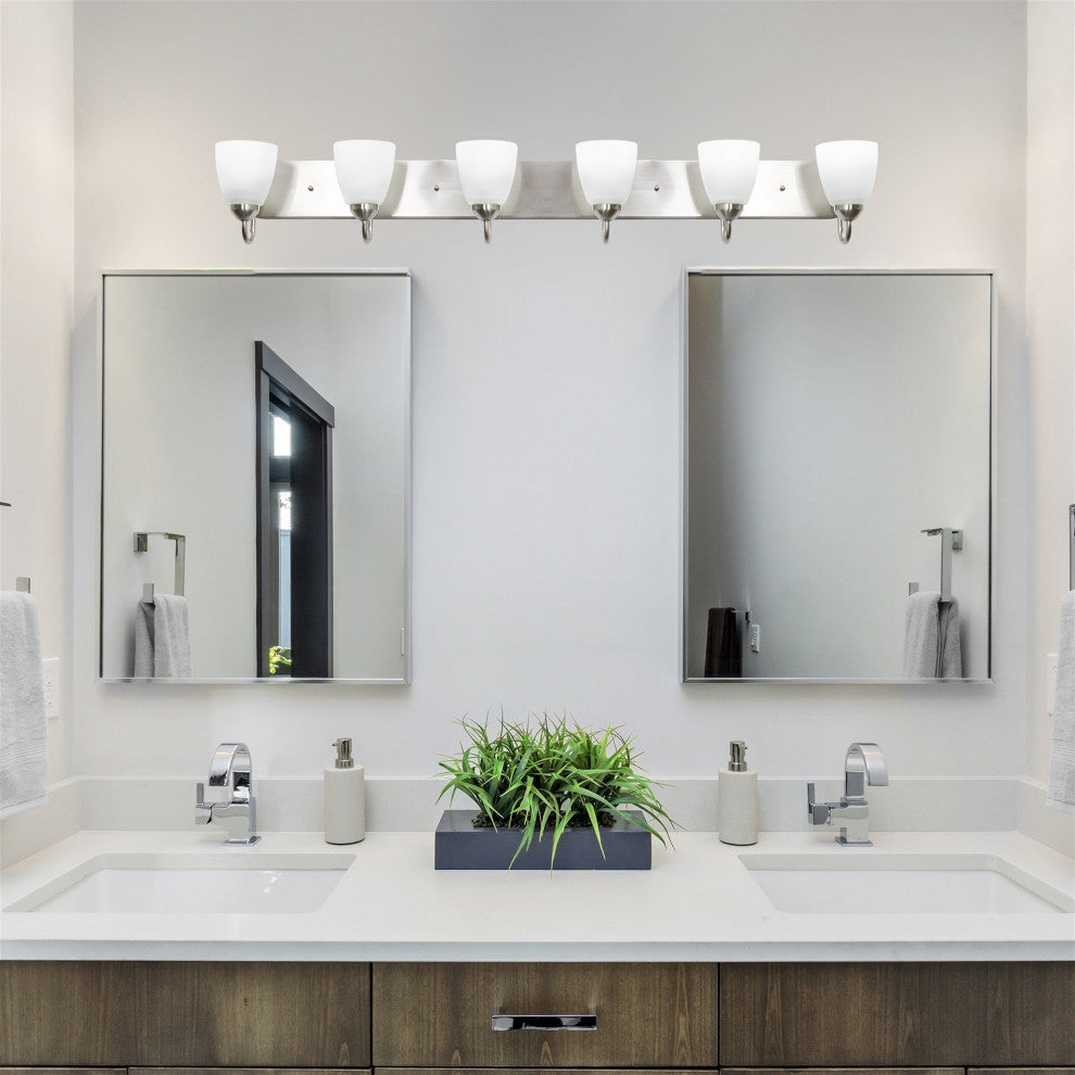 Kira Home Armada 49" Over Mirror / Bathroom Light, Frosted Glass Shades, Curved