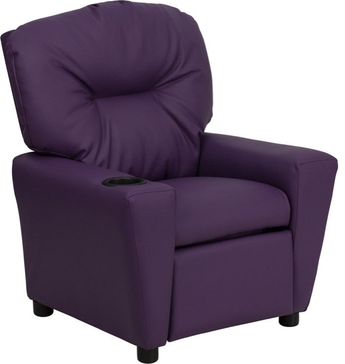 Contemporary Purple Vinyl Kids Recliner With Cup Holder