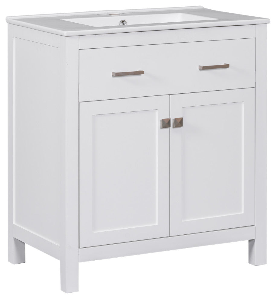 30 Inch Bathroom Vanity with Ceramic Sink, White