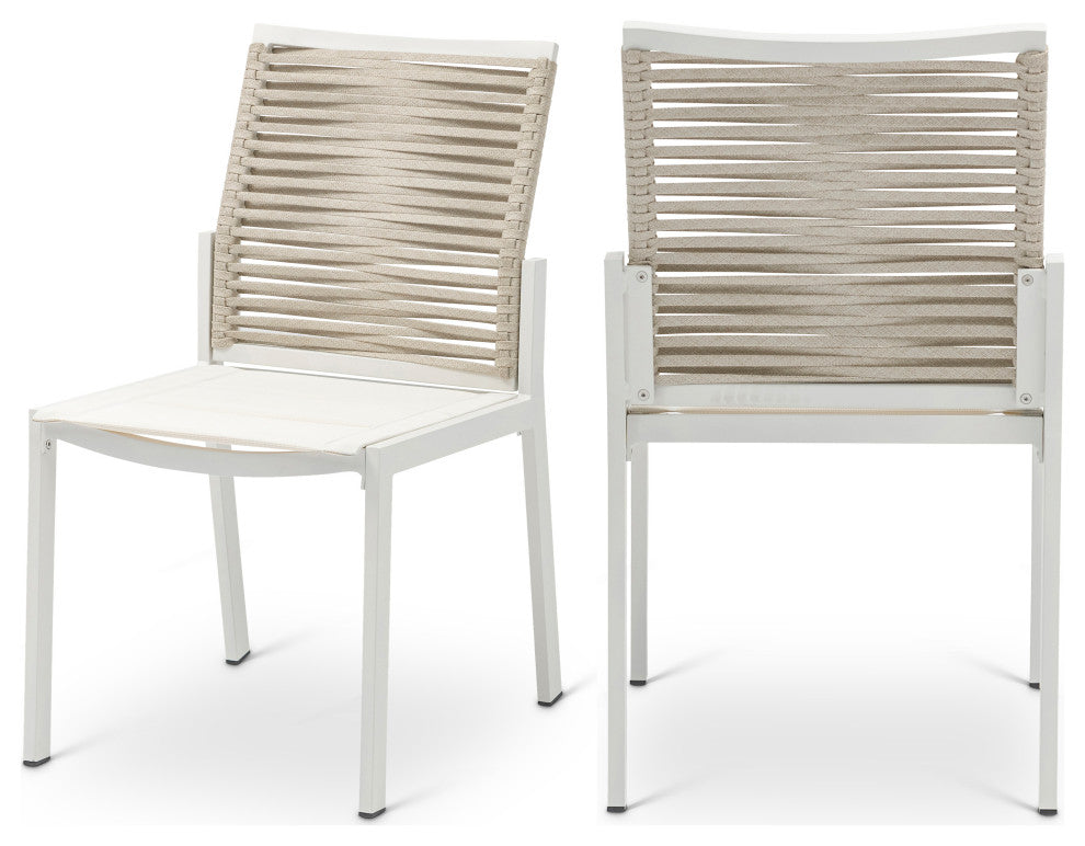 Maldives Rope Fabric Outdoor Patio Dining Arm Chair, Set of 2, Beige, Side Chair