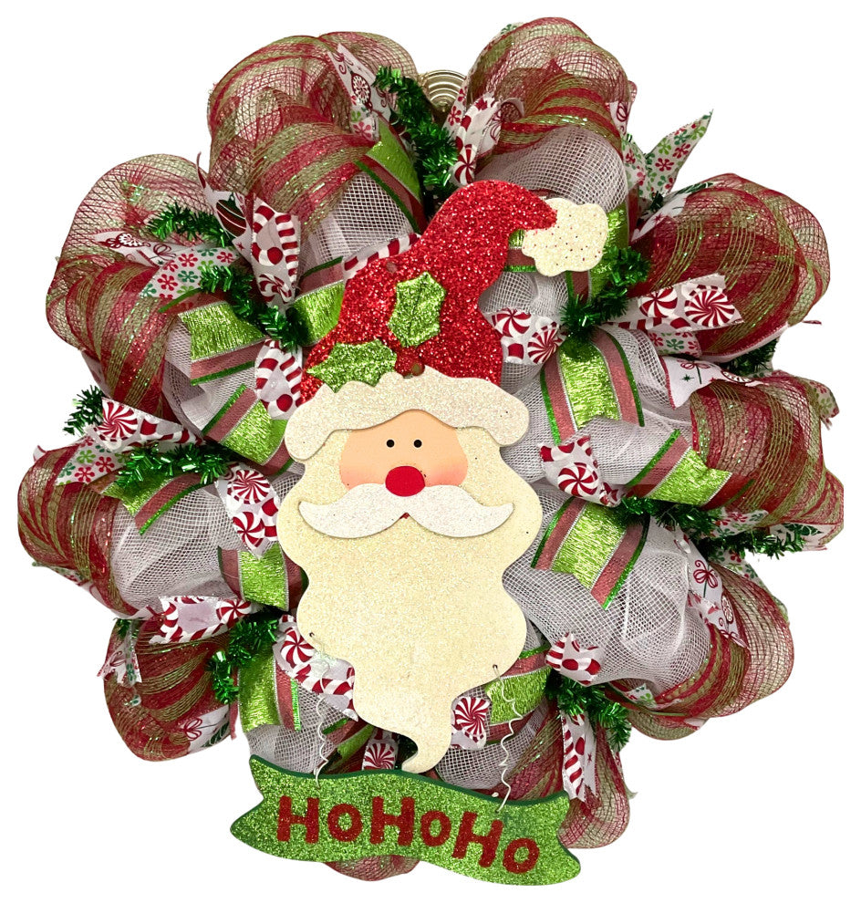 Jolly Ho Ho Ho Santa Christmas Deco Mesh Wreath
