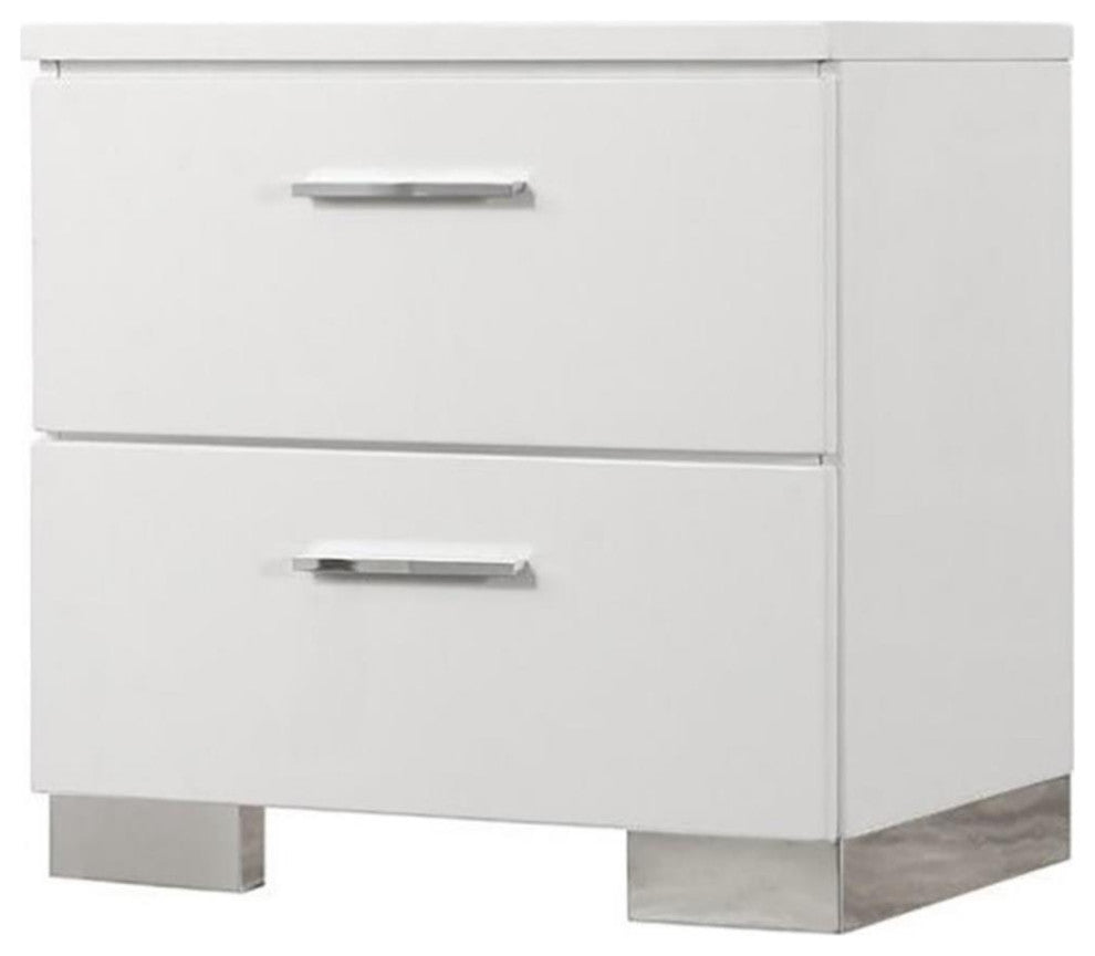 Bowery Hill 2 Drawer Nightstand in Glossy White and Chrome
