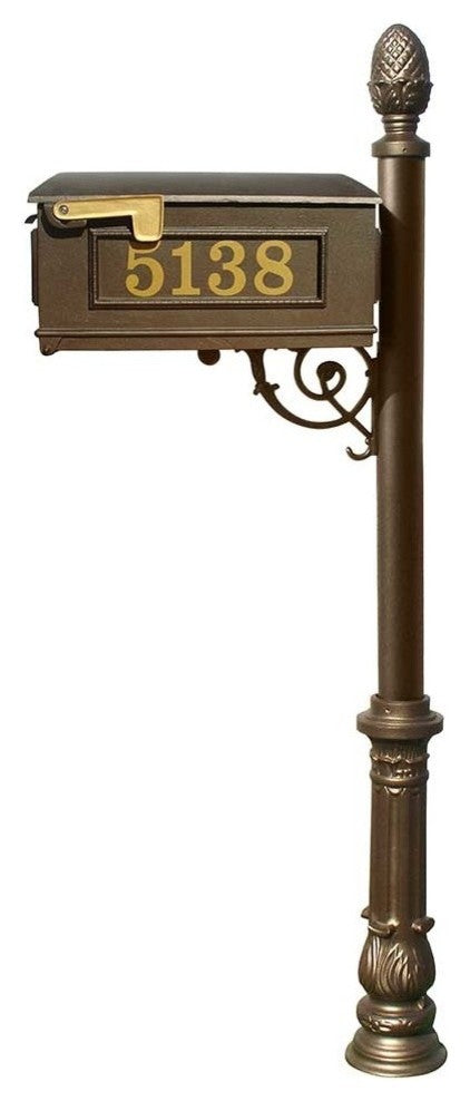 Mailbox Post System-Decorative Ornate Base-Gold Vinyl Personalized Number Bronze