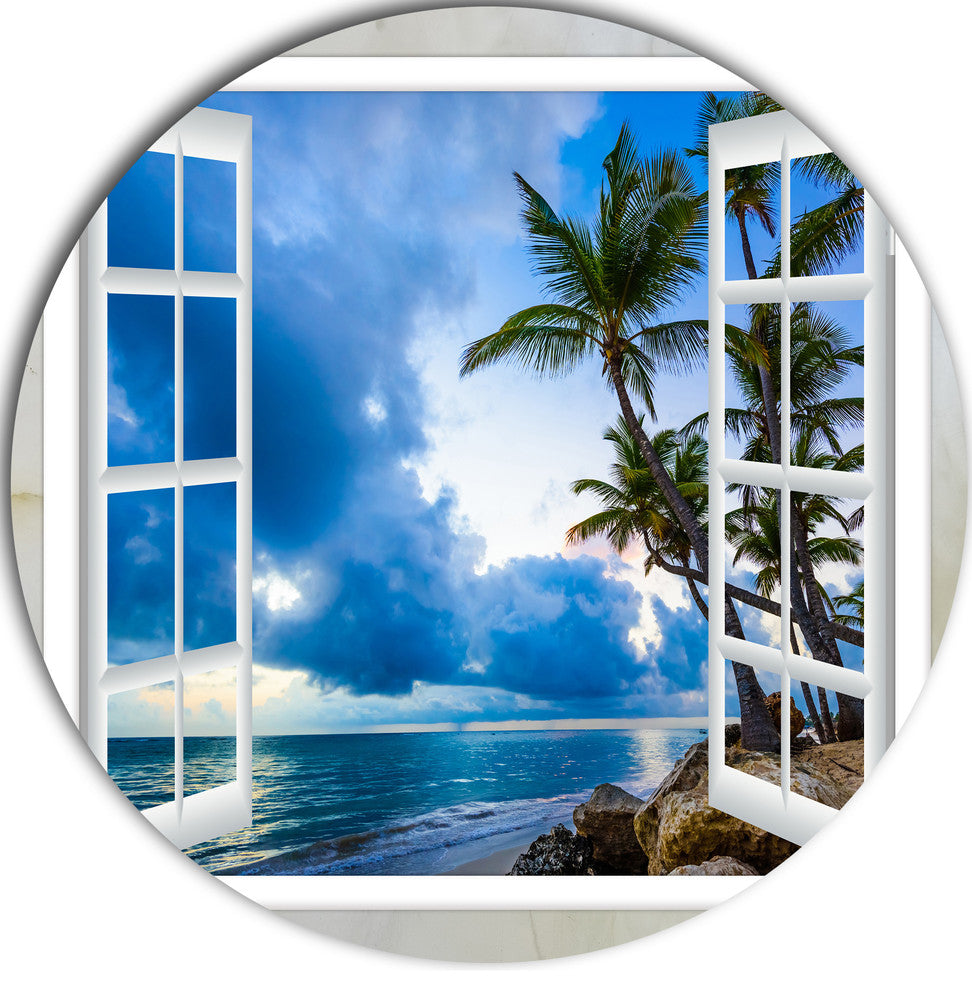 Window Open To Cloudy Blue Sky, Landscape Round Wall Art, 23"
