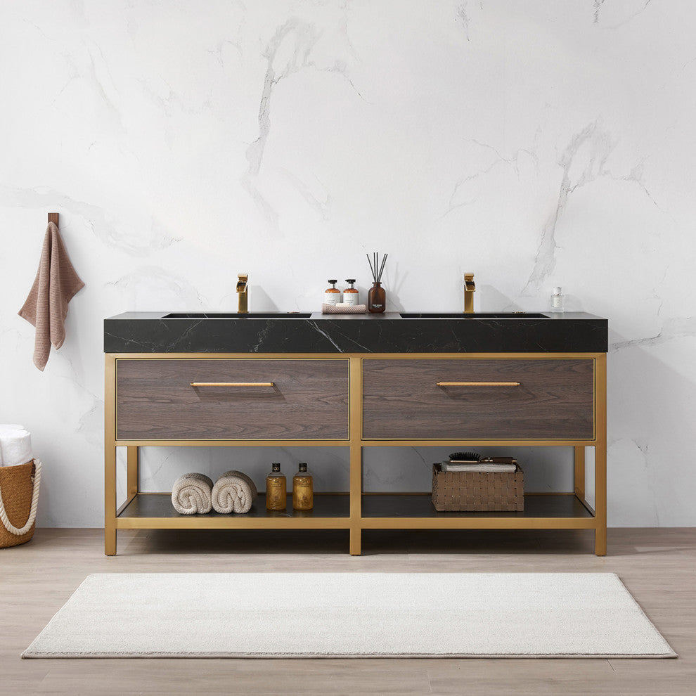Segovia Bath Vanity with Sintered Stone Top, Suleiman Oak, 72", No Mirror