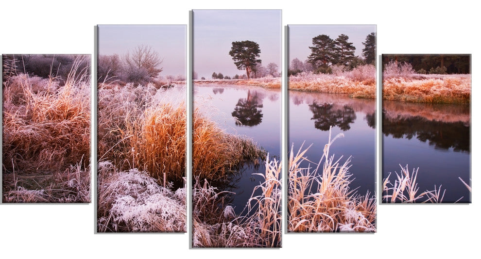 "Fairy Autumn Dawn Panorama" Landscape Print Wall Artwork, 5 Panels, 60"x32"