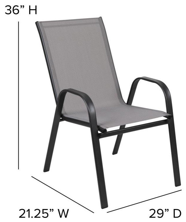 Brazos 5 Pc Outdoor Dining Set - 55" Tempered Glass Patio Table, 4 Stack Chairs,