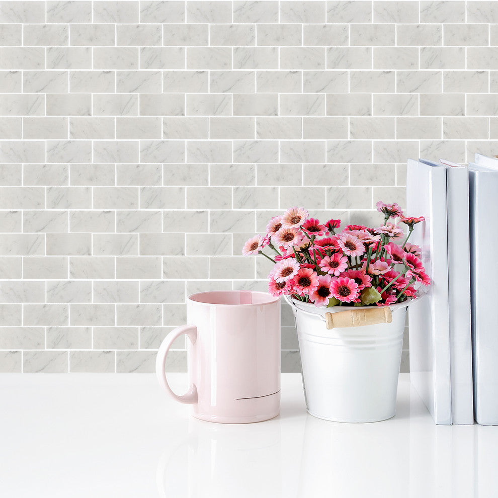 Burgos White Marble Mosaic Floor and Wall Tile, Box of 11