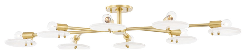 Giselle 8-Light Semi Flush, Aged Brass, White Candy Glass