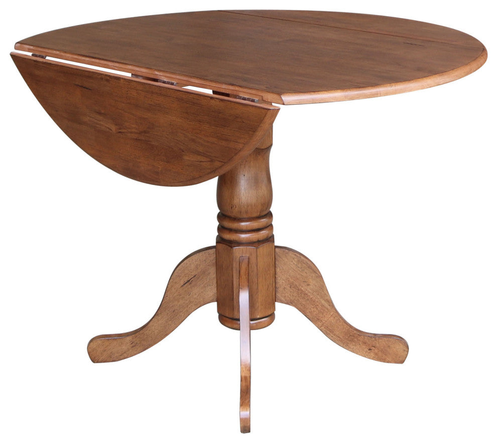 42" Round Dual Drop Leaf Pedestal Table, Distressed Oak