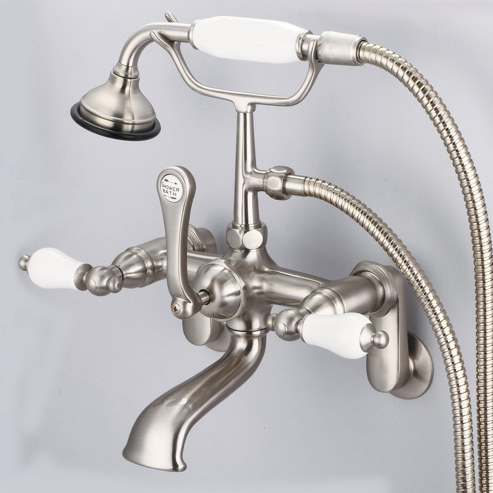 Vintage Classic Wall Mount Tub Faucet With Handshower, Brushed Nickel Finish Wit