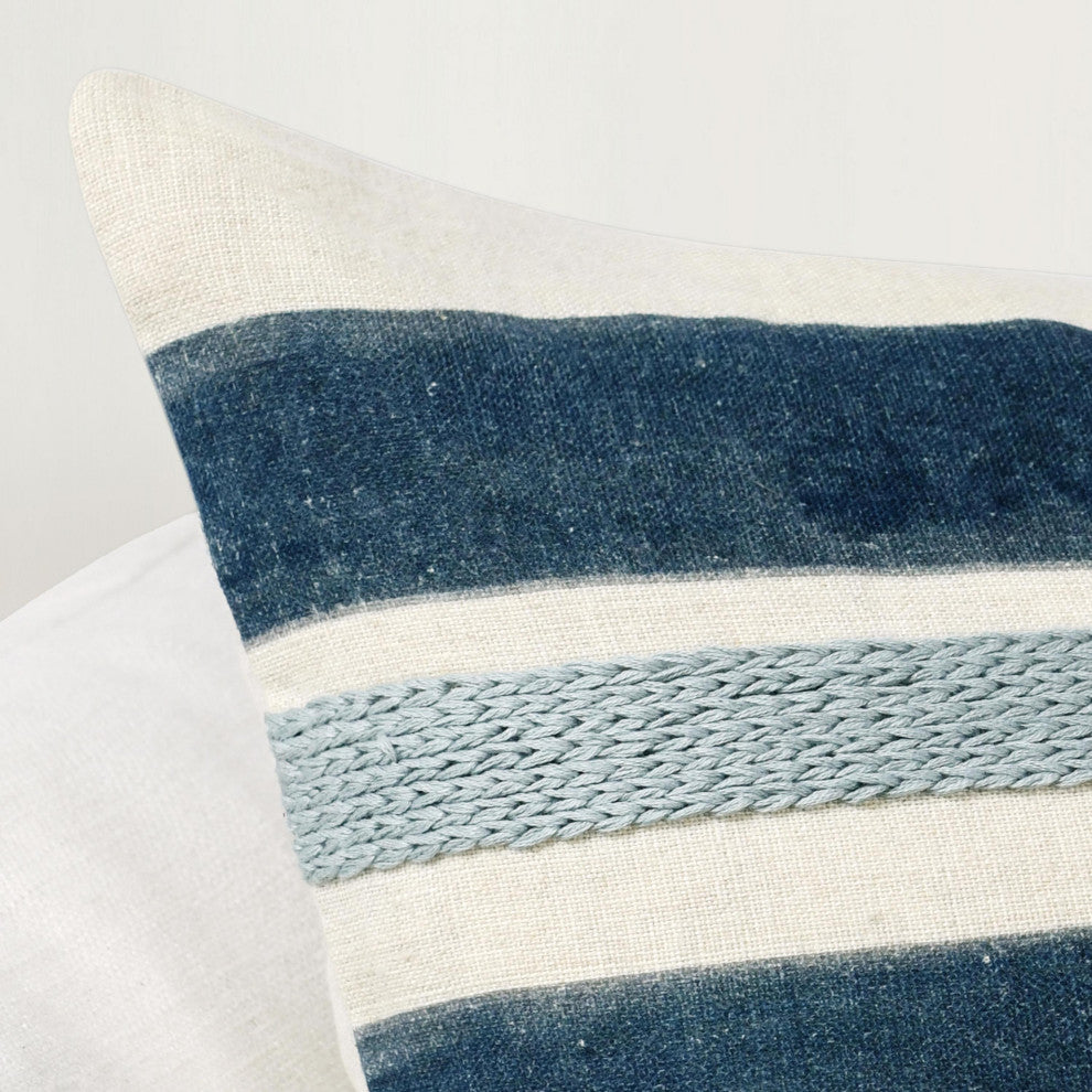 Seiano 22" Belgian Linen Fabric Blue Throw Pillow