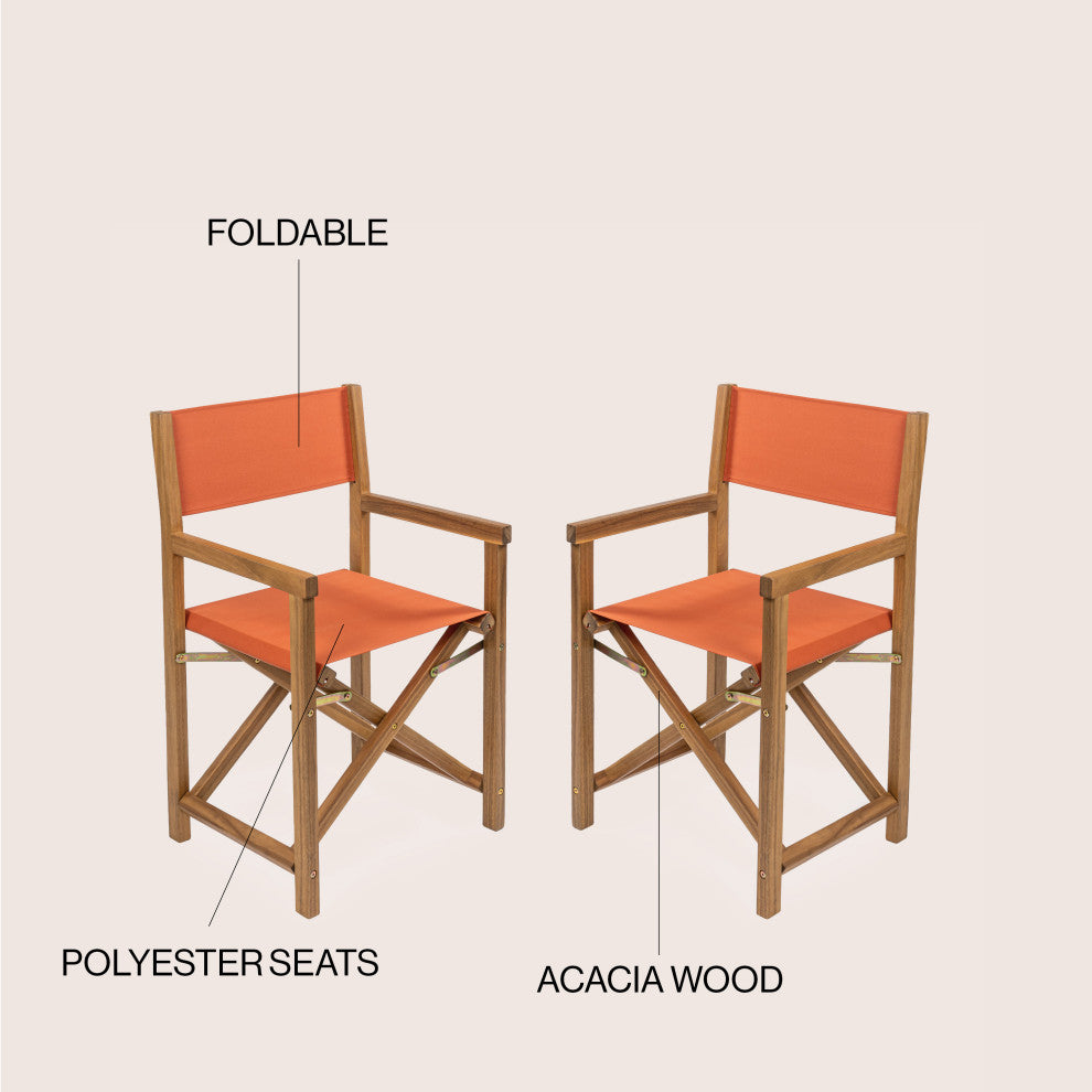 Classic Vintage Outdoor Acacia Wood Folding Director Chair, Canvas Seat, Set 2