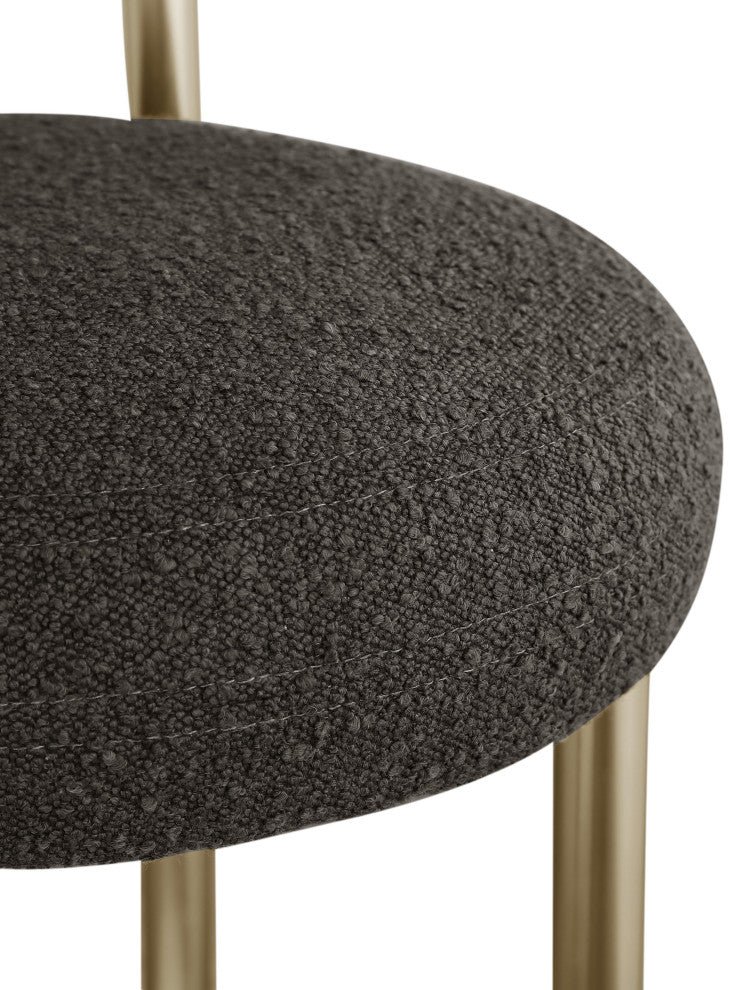 Bordeaux Upholstered Stool, Brown, Boucle Fabric, Brushed Brass, Set of 2