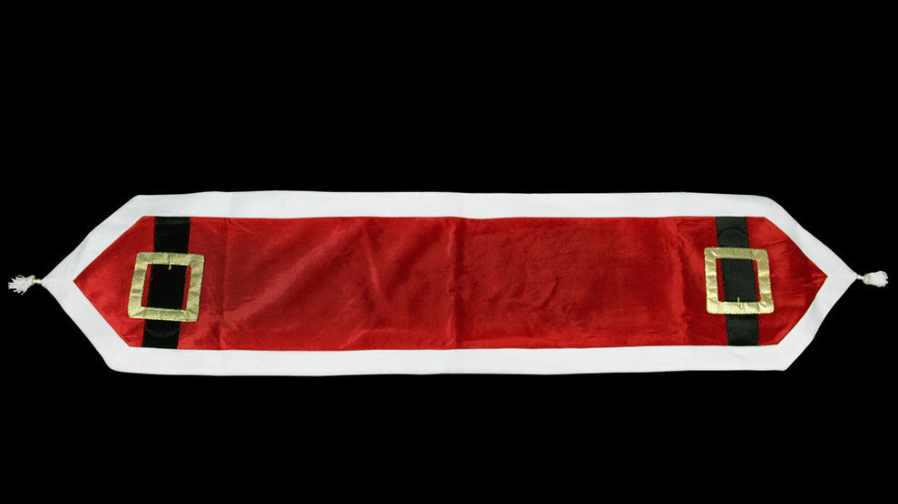 Velvet Applique Fleece Border Runner With Tassels, Red, 16"x72"