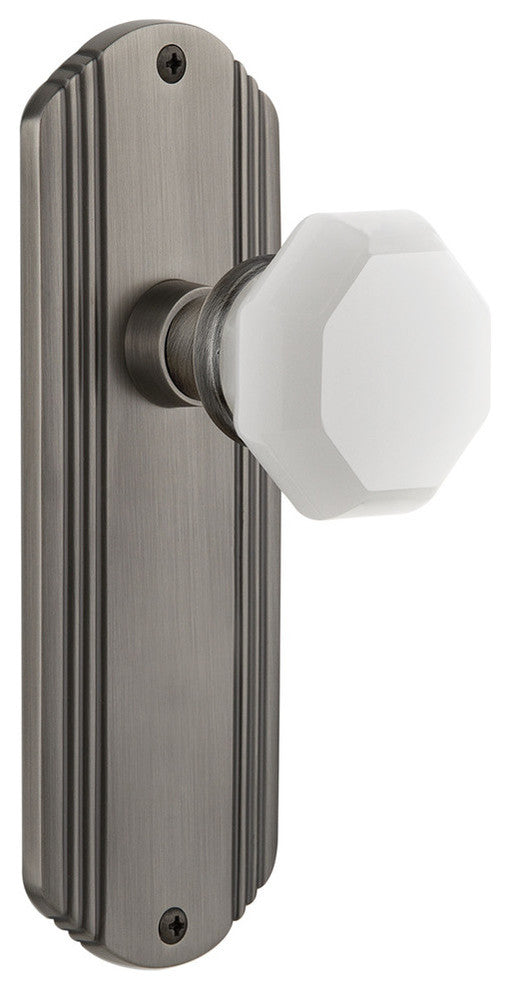 Deco Plate Passage Waldorf White Milk Glass Knob, Antique Pewter