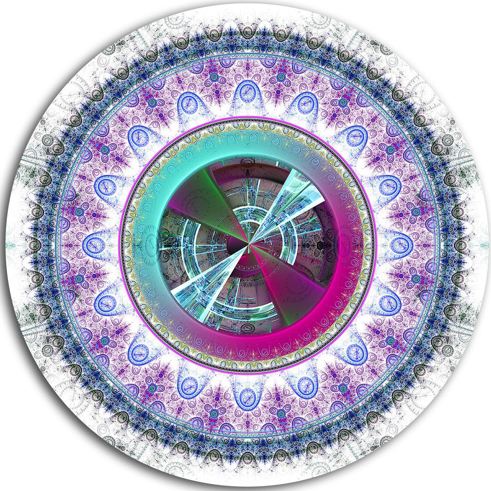 Rounded Symmetrical Flower Blue, Abstract Large Disc Metal Artwork, 11"