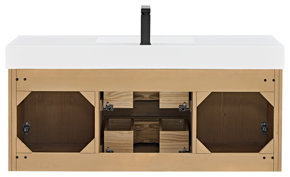 Siena Wall-mounted Single Bath Vanity, Light Brown, 48inch, With Mirror