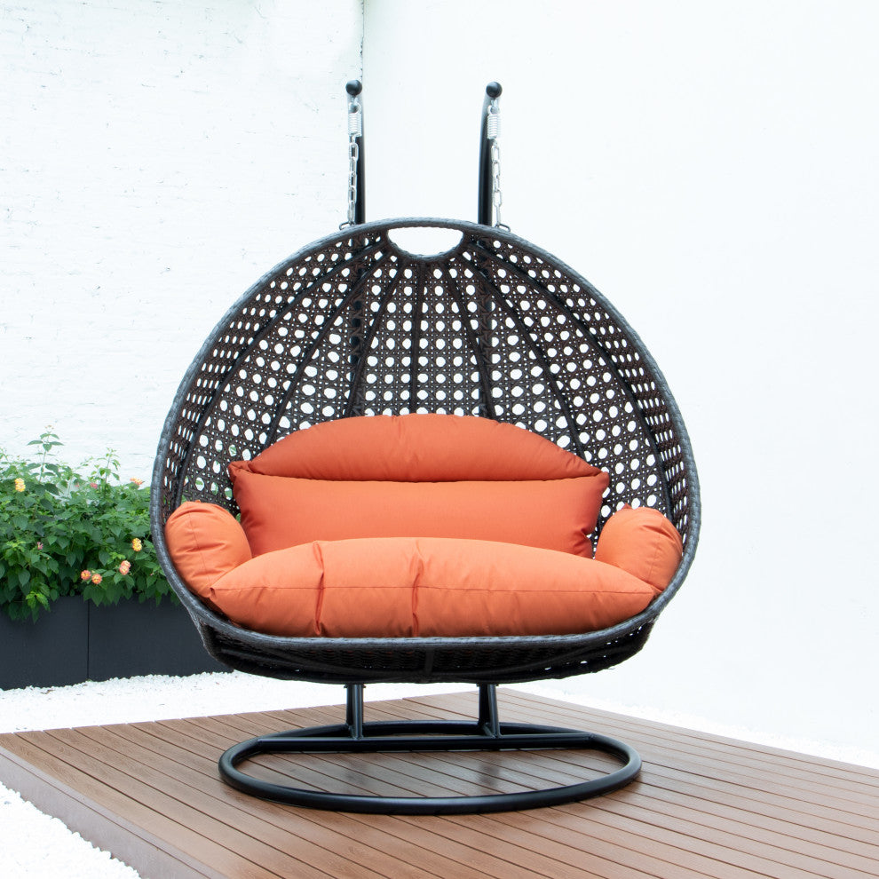 2 Person Charcoal Wicker Double Hanging Egg Swing Chair, Orange