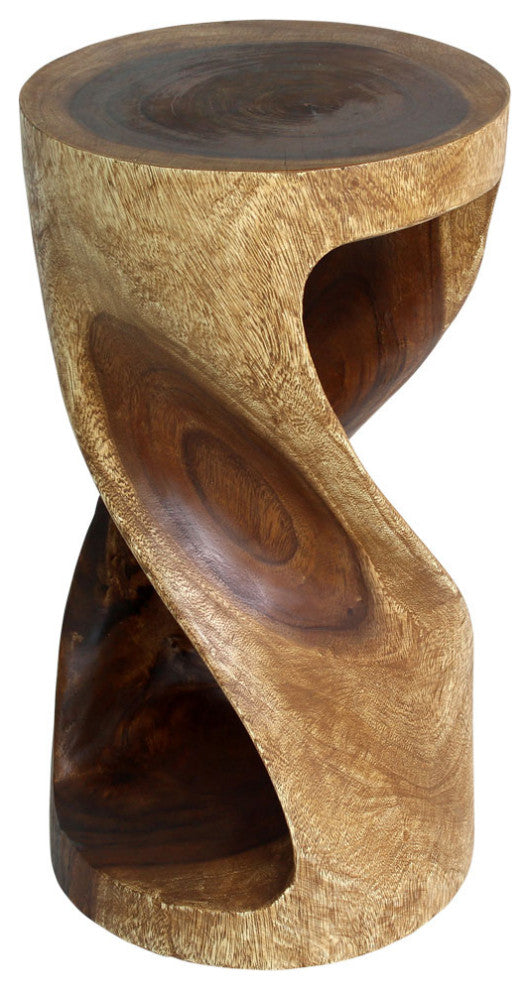 Haussmann Round Wood Twist Accent Table 14 in DIA x 26 in High Walnut Oil