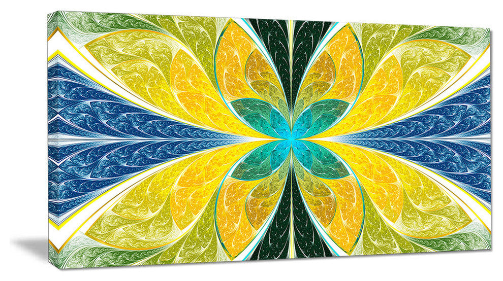 Yellow Fractal Stained Glass, Oversized Abstract Canvas Art Print, 60x28