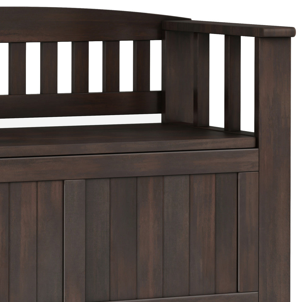 Acadian Solid Wood Small Entryway Storage Bench, Brunette Brown