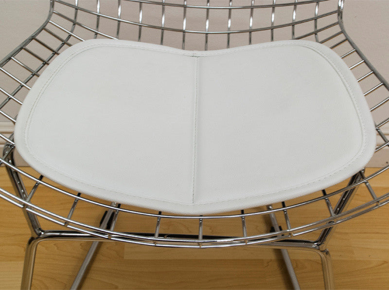 Mid Century Modern Chrome Wire Bar Stool, White