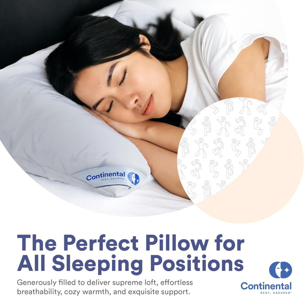 Continental Bedding - 550 Fill Power Down Pillow, King (Set of 2), Firm