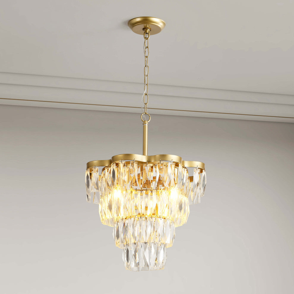 Abigil Gold 4-light Crystal Glass Prism 4-tier Chandelier