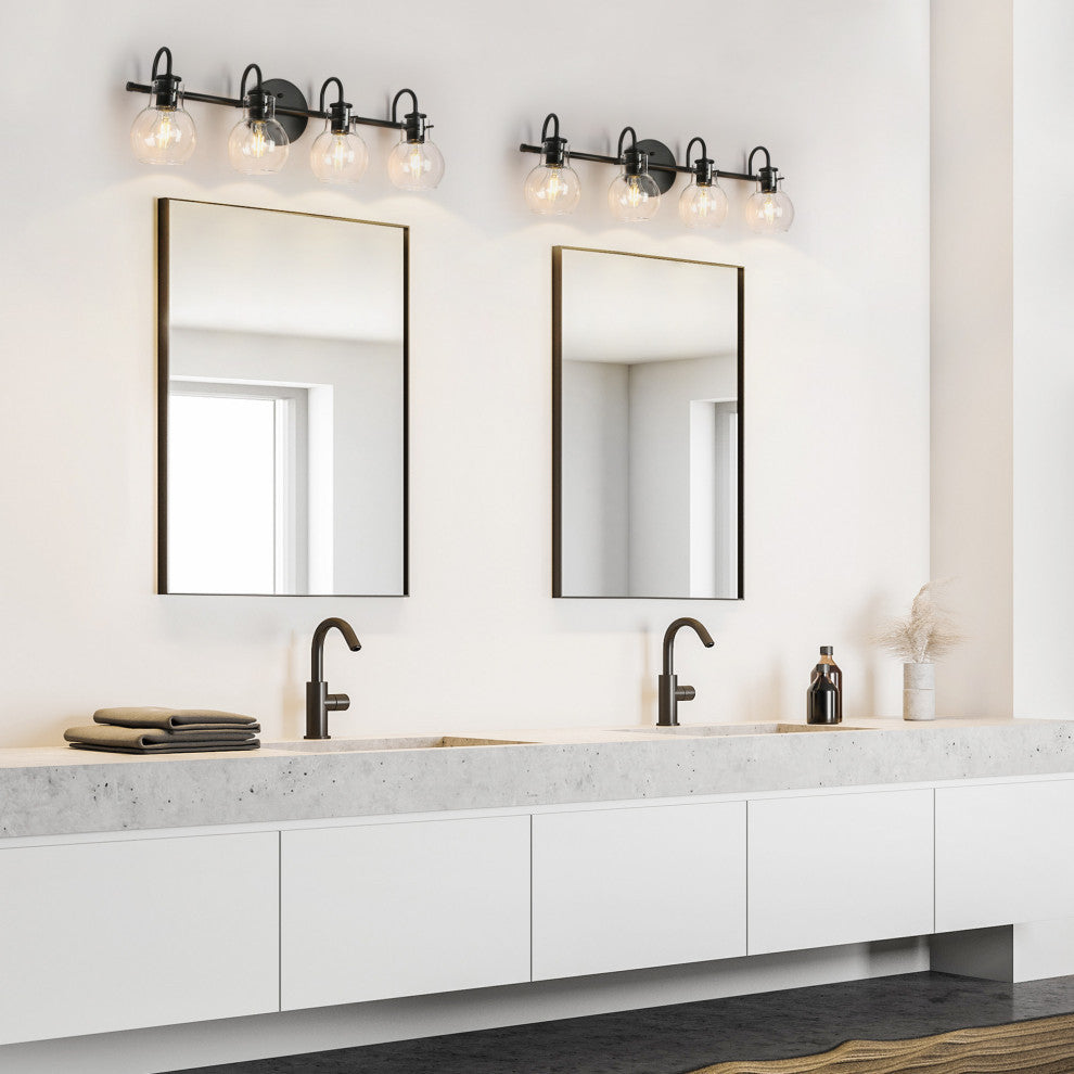 LNC Modern Matte Black Globe Clear Glass Bathroom Vanity Light, 4 Lights