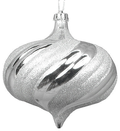 Swirl Shatterproof Onion Christmas Ornaments, Shiny Silver Splendor, Set of 4
