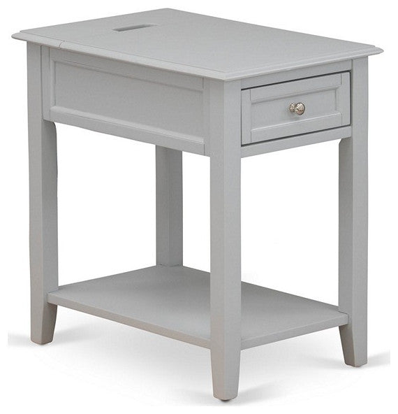 Wood Night Stand For Bedroom, 1 Wooden Drawer, Urban Gray