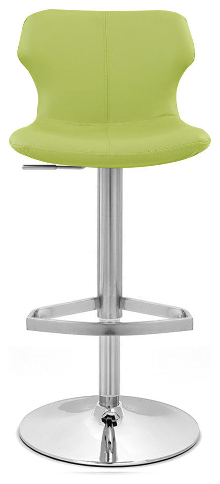 Modern Ellery Bar Stool Lime Green Leatherette Polished Chrome Adjustable Base