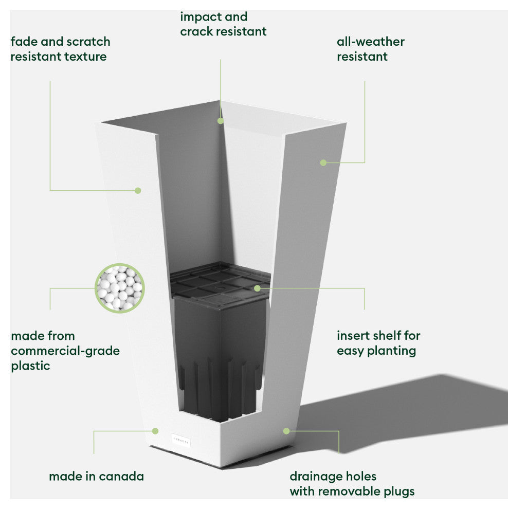 Midland Tall Square Planter, White, 26'', 1 Pack