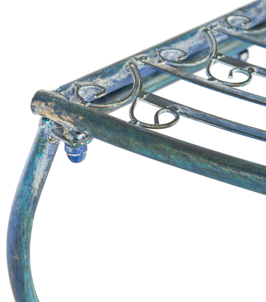 Safavieh Abia Wrought Iron 50"W Outdoor Tree Bench, Antique Blue