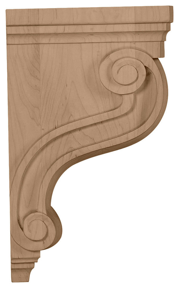 3 7/8"W x 8"D x 13"H Boston Traditional Scroll Corbel, Red Oak