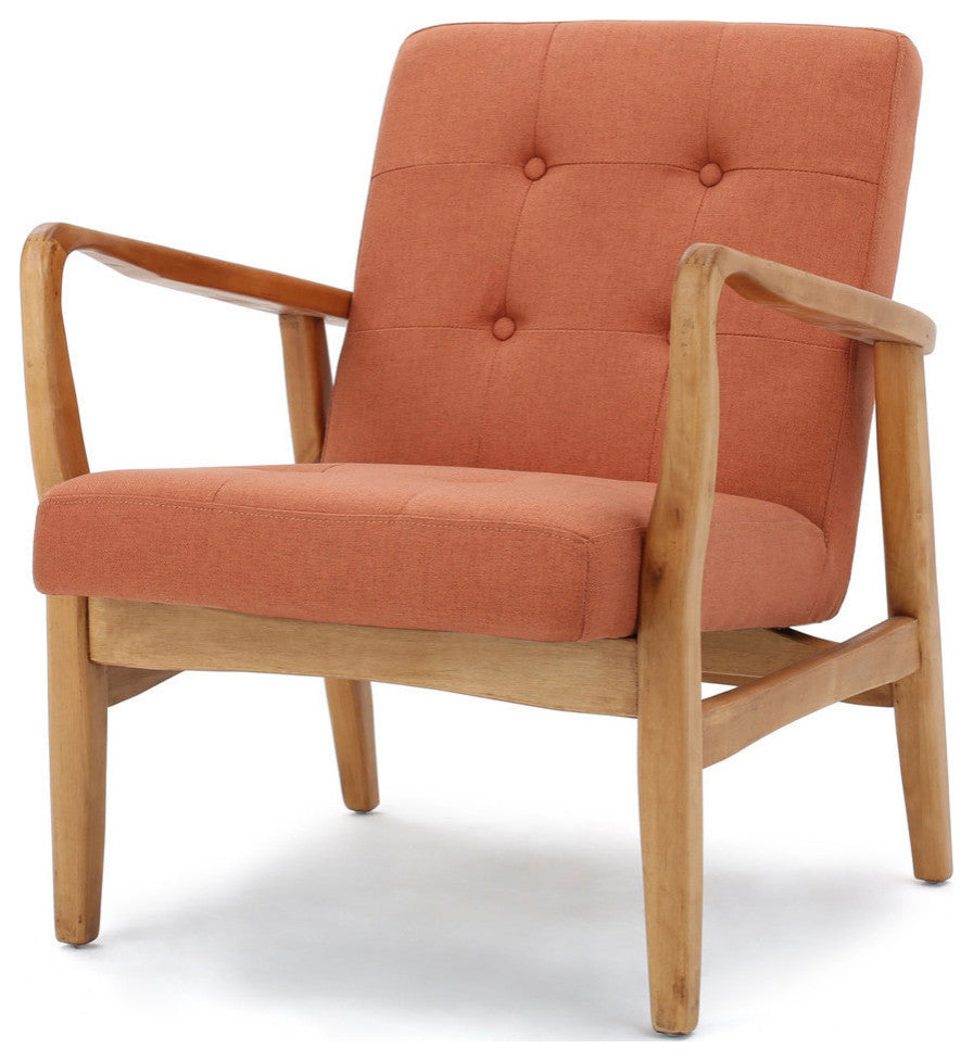 GDF Studio Gunther French-Style Fabric Club Chair, Orange/Walnut