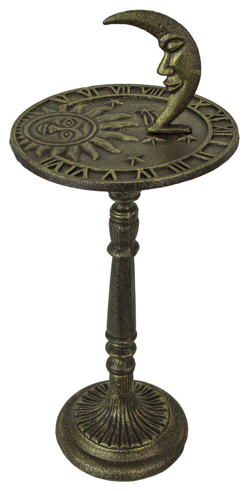 23in Bronze Cast Iron Celestial Sundial Decorative Garden Pedestal Sun Clock