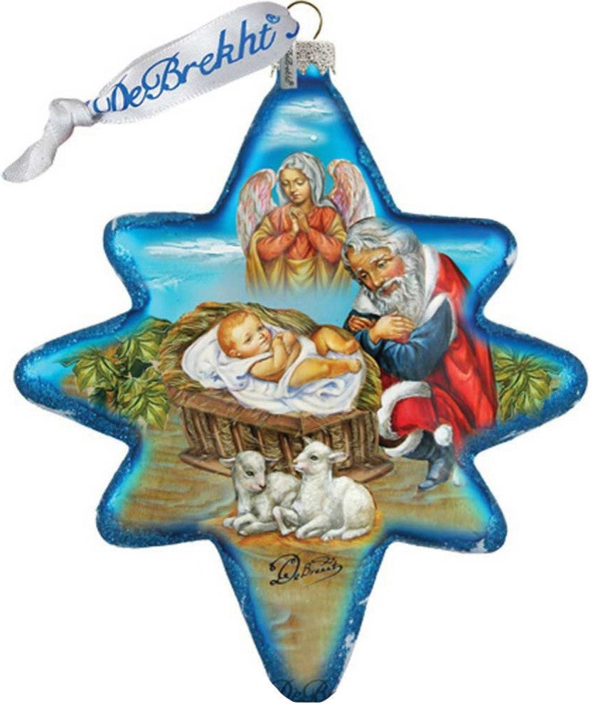 Hand Painted Snowman Play North Star Glass Scenic Ornament