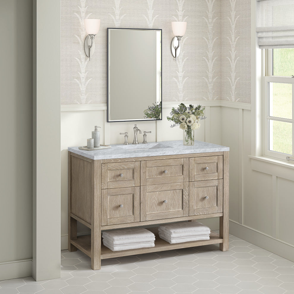 Breckenridge 48" Single Vanity, Oak, 3 CM Carrara White Marble Top